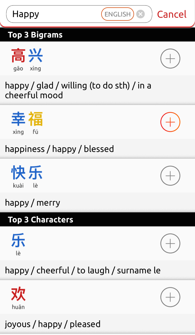 Written Chinese Dictionary search results